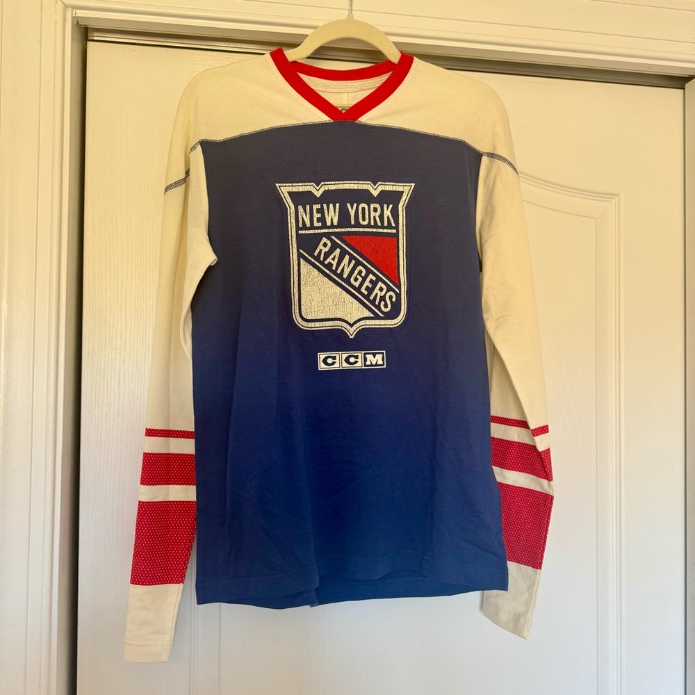 New York Rangers CCM V Neck Long Sleeve Vintage Retro Style